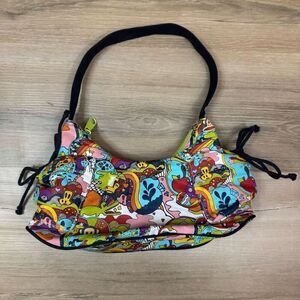 Paul Frank Hobo Shoulder Bag Colorful Doodle Print Artsy Cutesy Retro Y2K Style